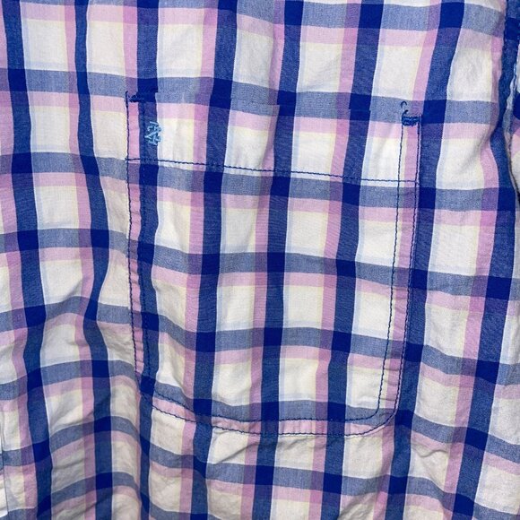 Izod Mens Plaid Short Sleeve Button-Down Shirt XXL Blue White Pink Cotton - Picture 6 of 7